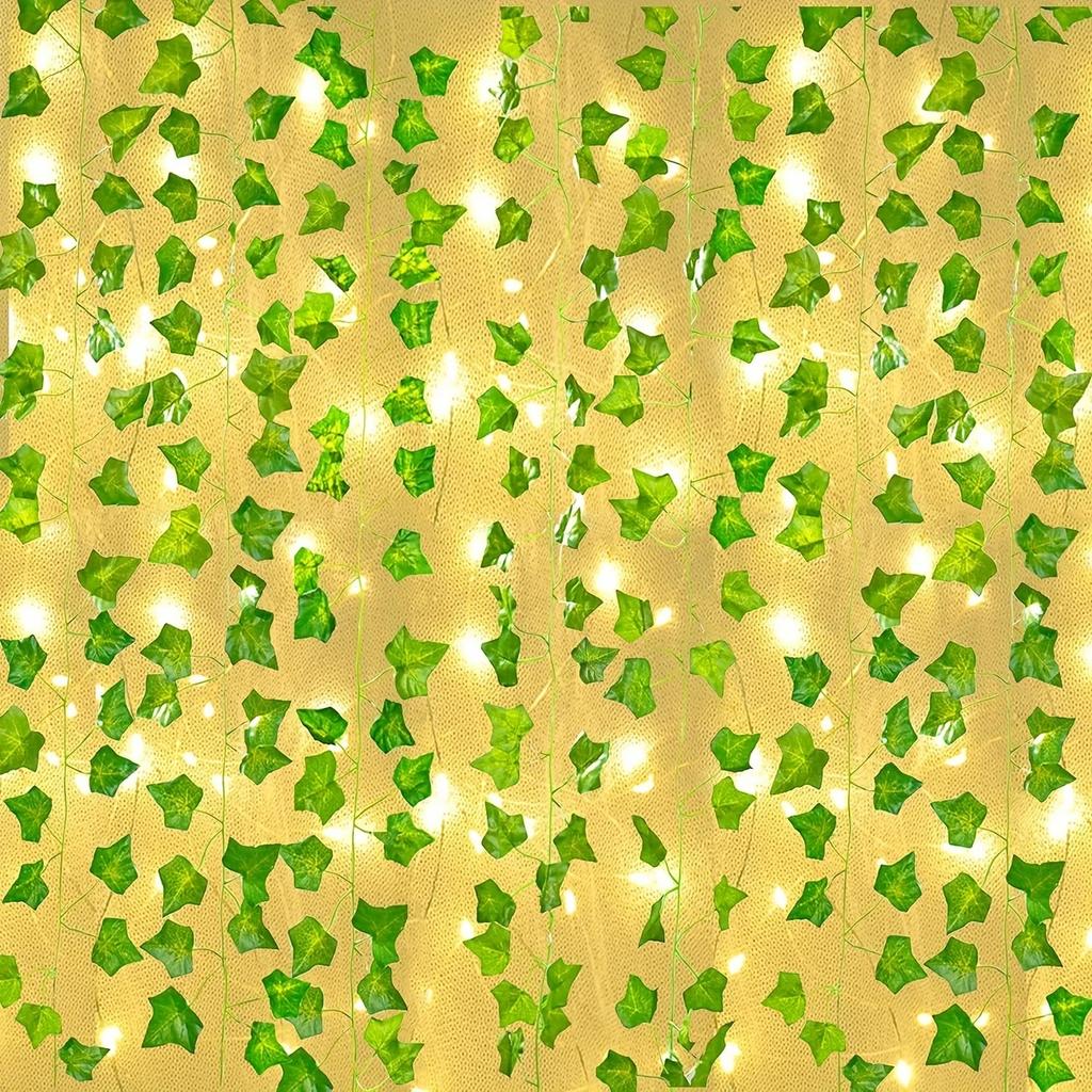 Зеленые листья, виноградные лозы, зеленые виноградные лозы, светодиодные фонари, декоративные фонари в виде кленовых листьев из медной проволоки, солнечные гирлянды