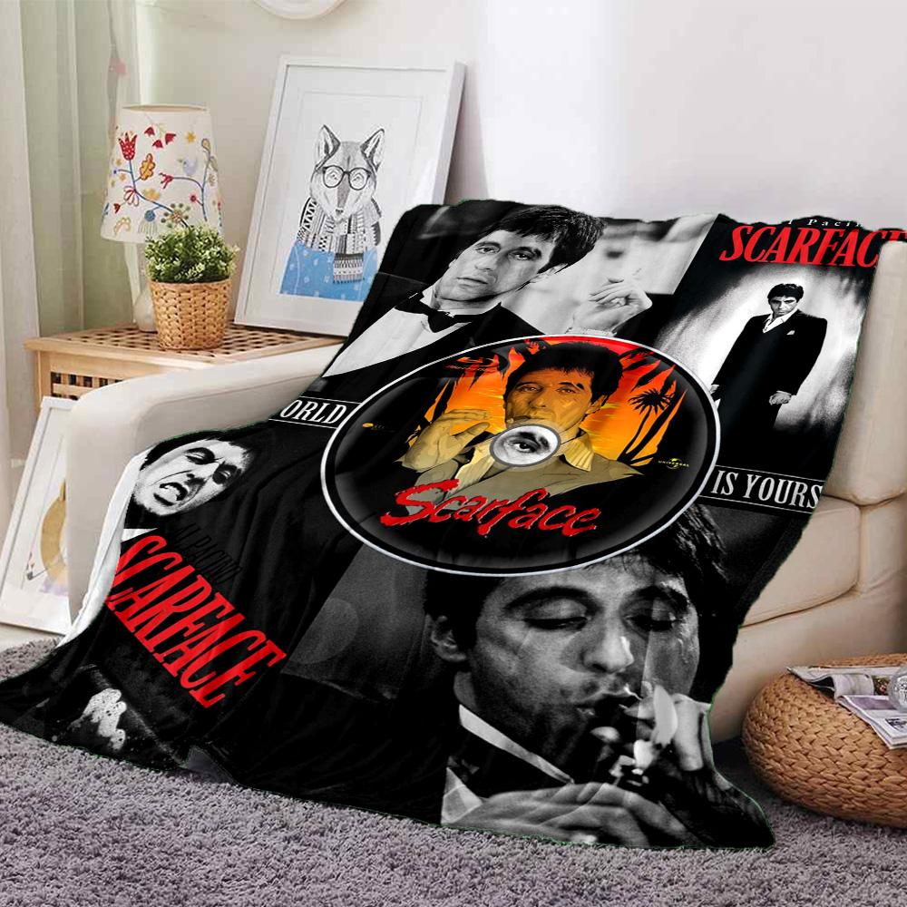 Scarface Movie Poster Collage Flannel Blanket Super Soft Warm Cozy Blanket For Sofa Bed Office Travel Allseason Home Decor Gift