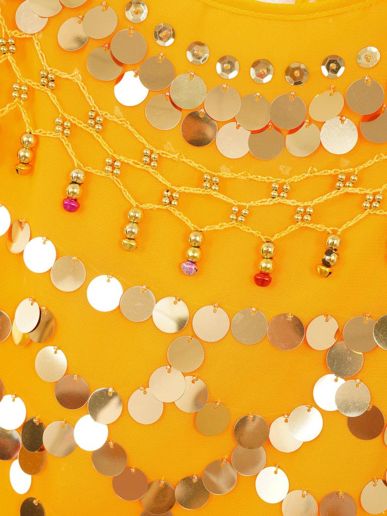 Женский костюм для танца живота, расшитый блестками шифоновый топ с шароварами, завязывающийся сзади дизайн для сценических выступлений