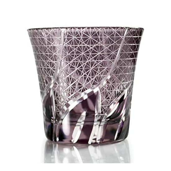 GREEM MARKET Wooden Box Included Handicraft Glasswork Kiriko Glass Cup Shochu Glass Rock Glass Black