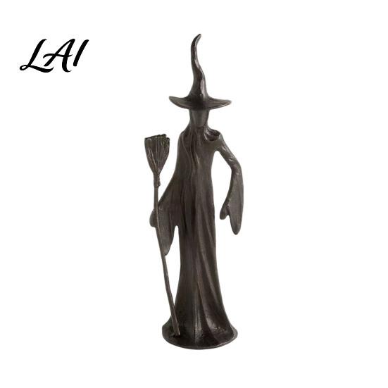 Black Cat Statue Abstract Witch Figurine Resin Statue Gothic Heavy Duty Crafts Ornament Halloween Tabletop Decor for Home Mantel Office Desk Retro