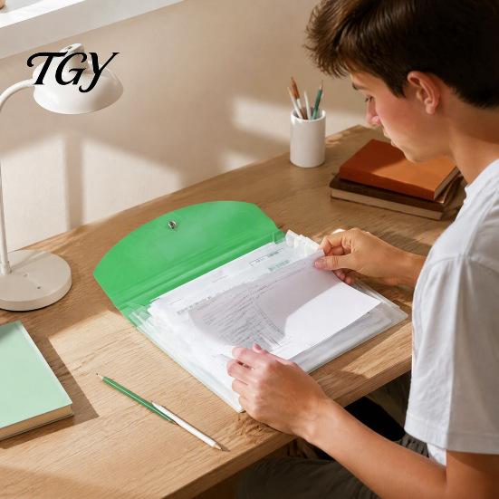 Plastic File Pouch Expandable Document Folder with Label Slot, Layered Design Waterproof PP Business Envelope, Secure Rope Closure Organizer
