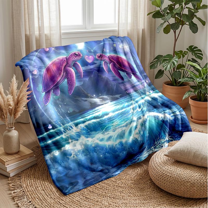 Ocean Life Pattern Theme blanket Lightweight Warm Flannel Blanket Decorative Throw Blanket for Home Decoration
