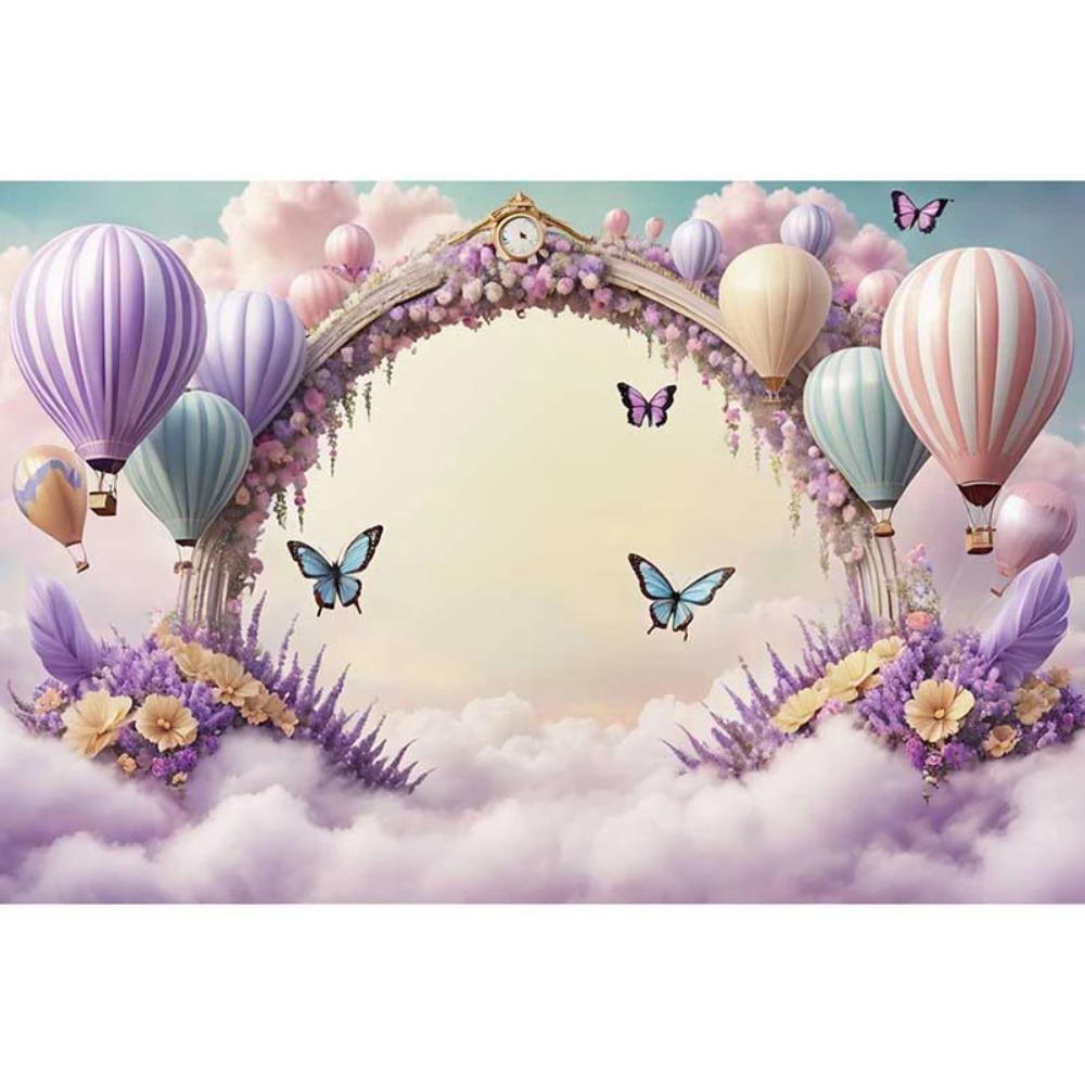 Children's birthday hot air balloon themed party photography Backdrop, floral arch, home decoration, photography studio Backdrop1
