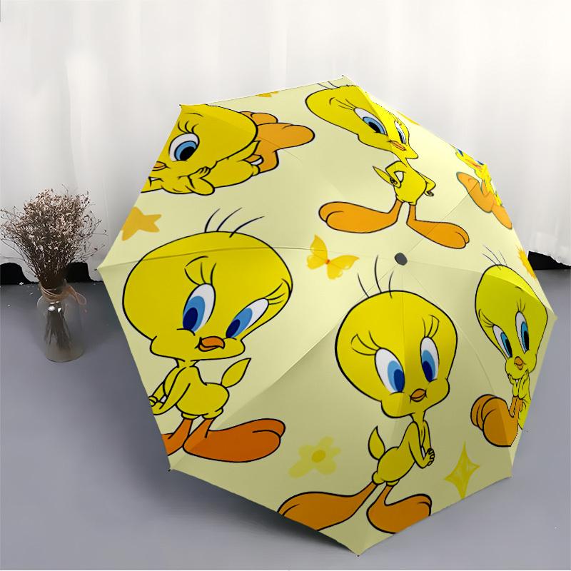 Автоматический зонт Looney Tunes Птичка Твити   Компактный дорожный зонт, 8 спиц, прочная конструкция, идеальный подарок, 180