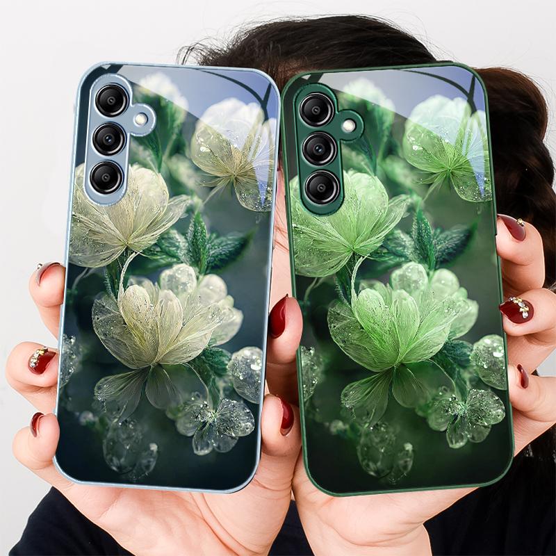 Розовый Кристальный Цветок Для Samsung A 20 30 22 23 24 25 26 31 32 33 34 35 42 50 51 52 53 54 55 56 70 71 72 73 5G стеклянный чехол для телефона