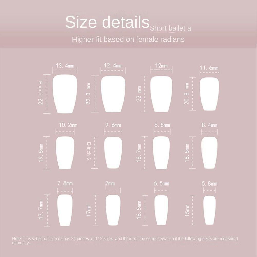 24pcs Manicure Press on Nails Full Cover DIY White Edge Short French Ballerina Fake Nails