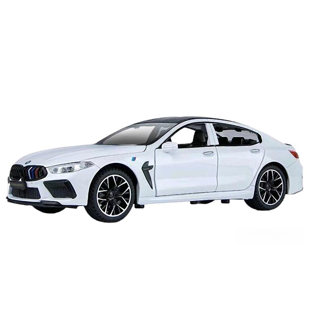 1/24 Спортивный автомобиль BMW M8, Модель автомобиля из сплава, Звуковые и световые эффекты, Колеса с рулевым управлением, Детская игрушечная машина, Подарок на день рождения