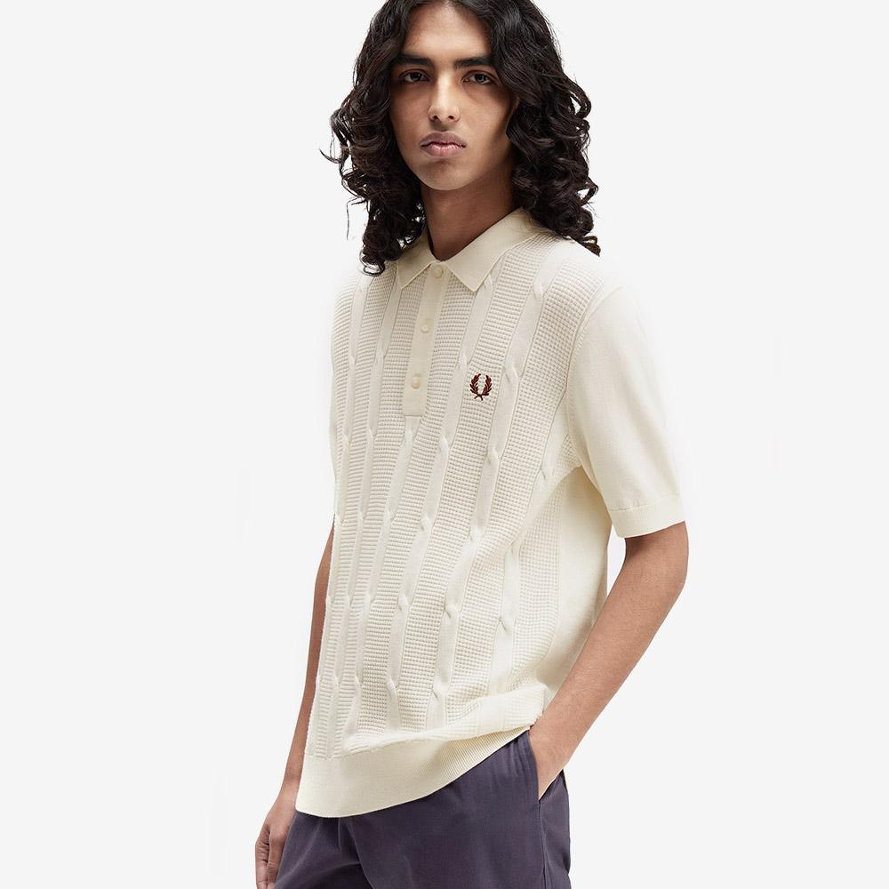 FRED PERRY [Sharp] Textured Cable Knit Shirt - Ecru Afpm2531313-560