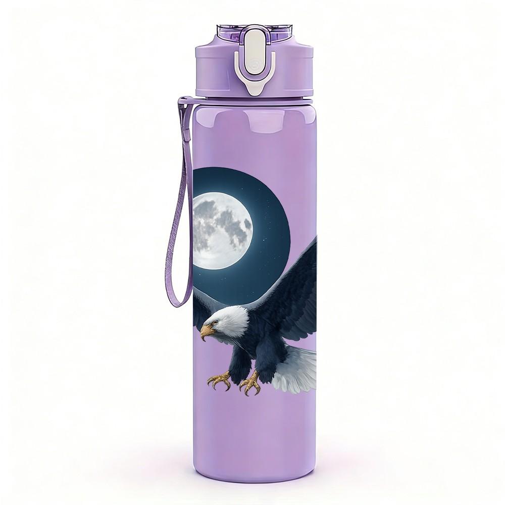 1PC Night Eagle Moon Silhouette 750ml Color Plastic Sports Water Bottle Leakproof Flip Straw Lid Suitable for Sports Office Home Use