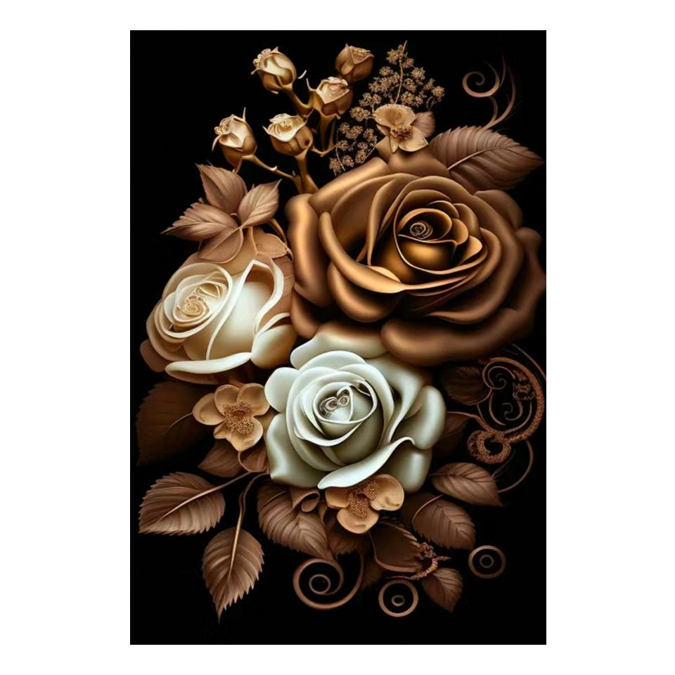New Fantasy Painting Diamond Flower 2024 Gold Red Rose 5d Diy Diamond Art Embroidery Full Drill Mosaic Kit Home Decor