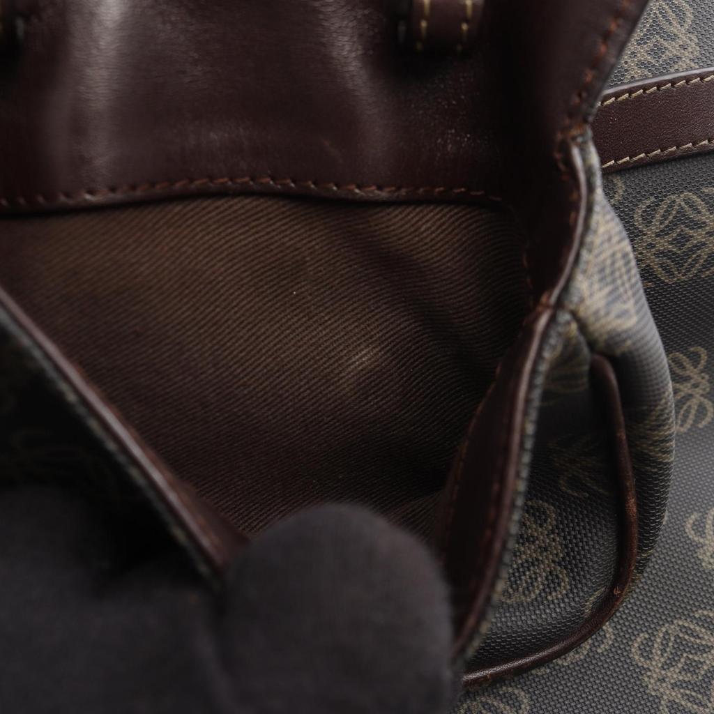 Used LOEWE anagram Shoulder Bag PVC coated canvas leather Gray Brown Used Women