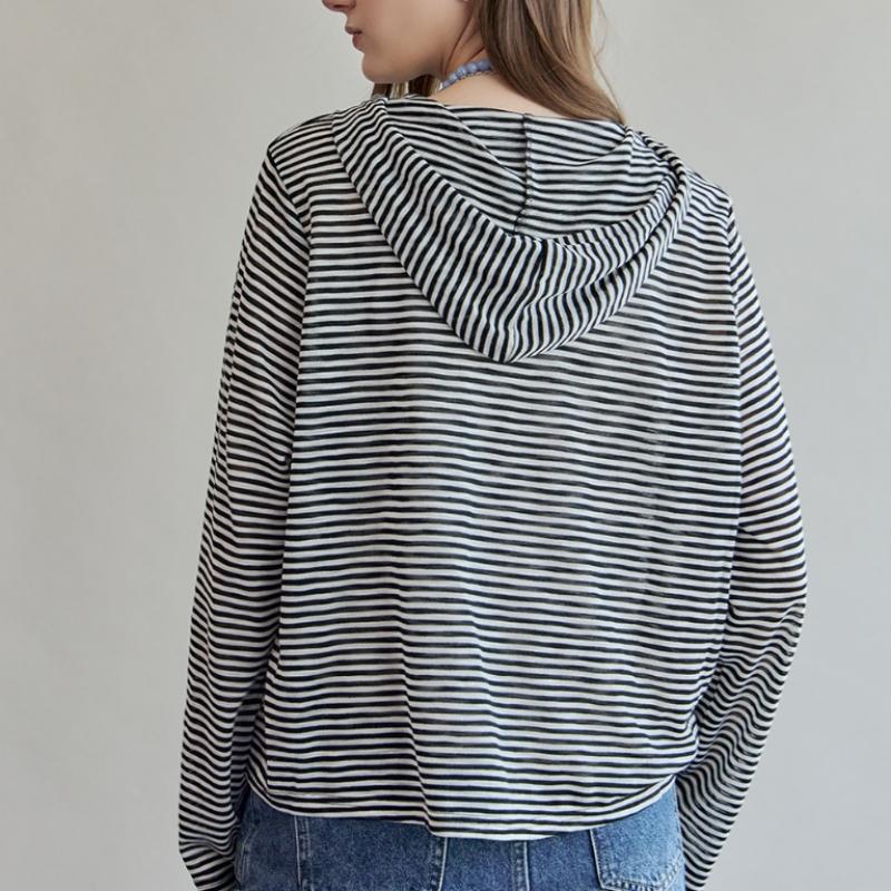 Maxza Hooded T shirT Loose fiT sTripe zf08qT002na