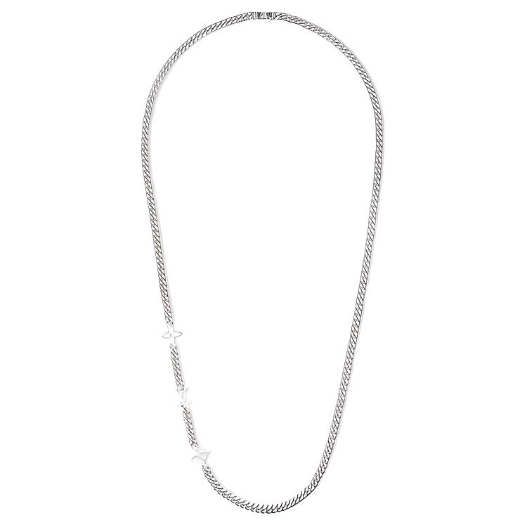 Louis Vuitton Monogram Row Engraved Logo Metal Necklace Unisex necklace Silver M01490