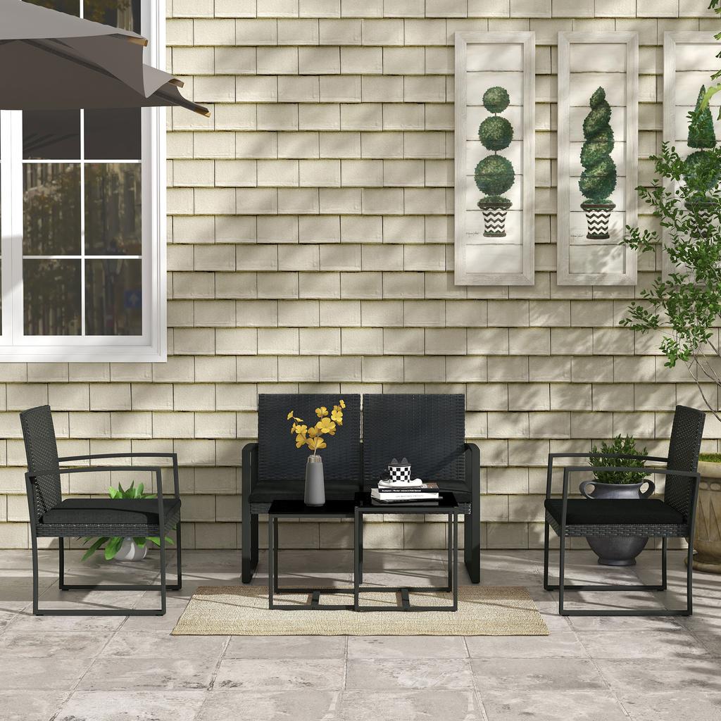 Garden Furniture Set, Synthetic Rattan, 2 Single Sofas, 1 Double Sofa, 2 Coffee Tables, Black