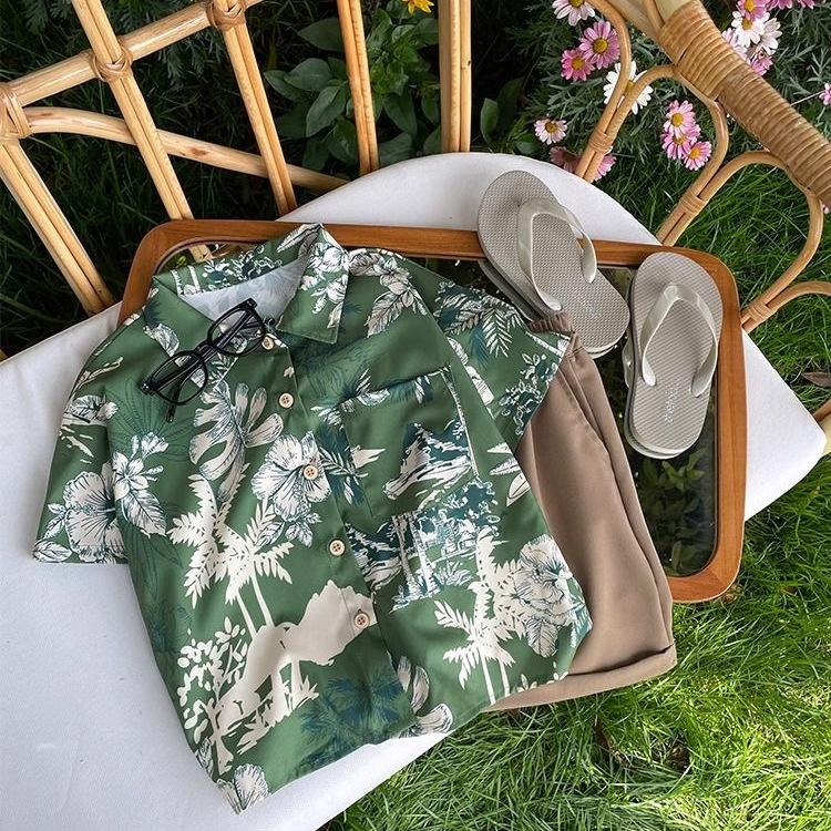 Boys Lightweight Summer Short Sleeve Shirt Korean Casual Top