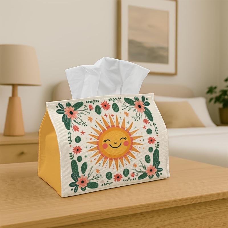 1pc Adorable Folk Joyful Tissue Holder - Sunflower Smiling Design, Sturdy Napkin Organizer for Vehicle, Kitchen, Dining, Home Decoration - Decorative