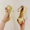 Fashion Sexy Luxury Gold Peep Toe Thin High Heels Women Fashion One Buckle High Platform Sandals Pole Dancing Banquet Runway Women Pumps