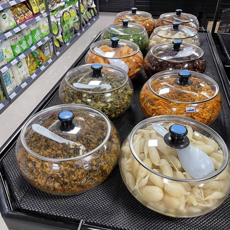 Утолщенная стеклянная банка с широким горлом и крышкой для маринованных овощей и кимчи