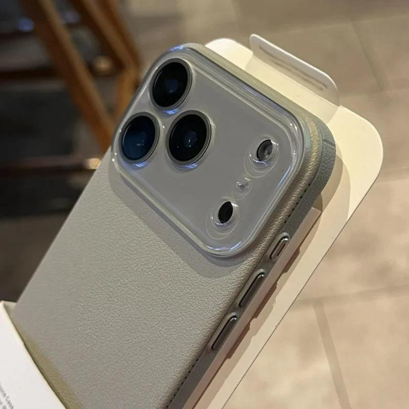 Luxury Leather Texture Phone Case for For Iphone 11 12 13 14 15 16 17 Pro Max Plus Air Lens Protection Shockproof Bumper Cover