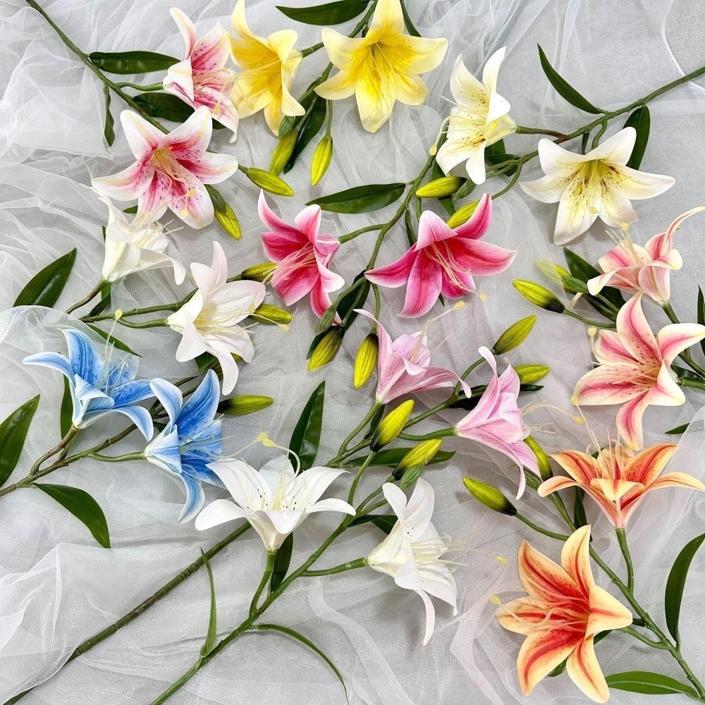 67cm Artificial Lily Flower 2 Heads Wedding Bridal Bouquet New Fake Lily Bouquet Living Room Decor