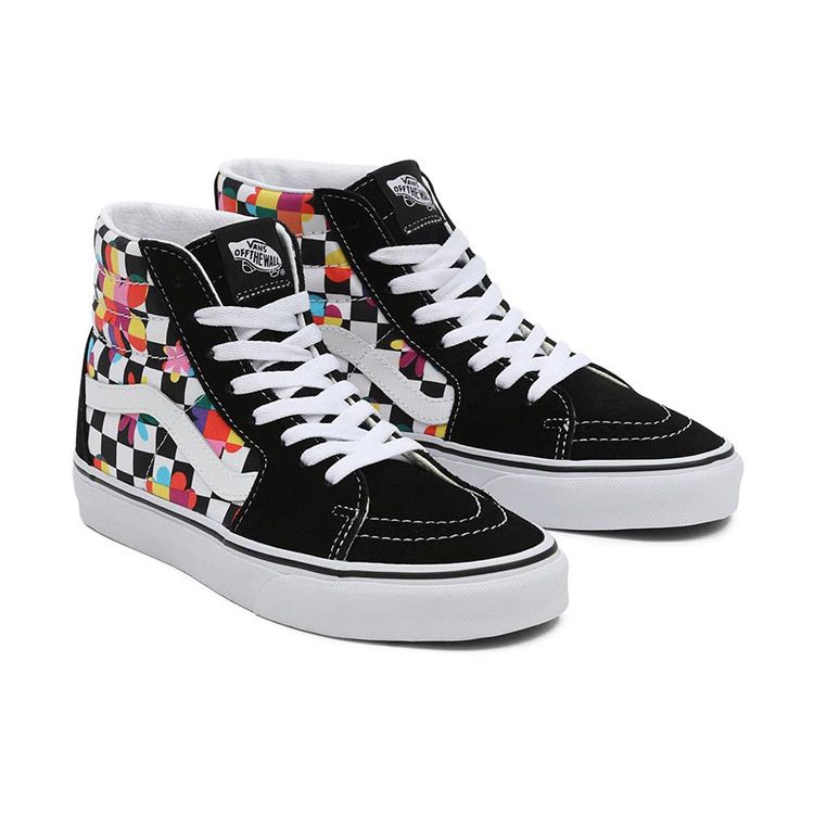 Vans Sk8 Checkerboard Colorful Floral Casual High-Top Skate Shoes Unisex Sneakers Black White VN0A7Q5NB05