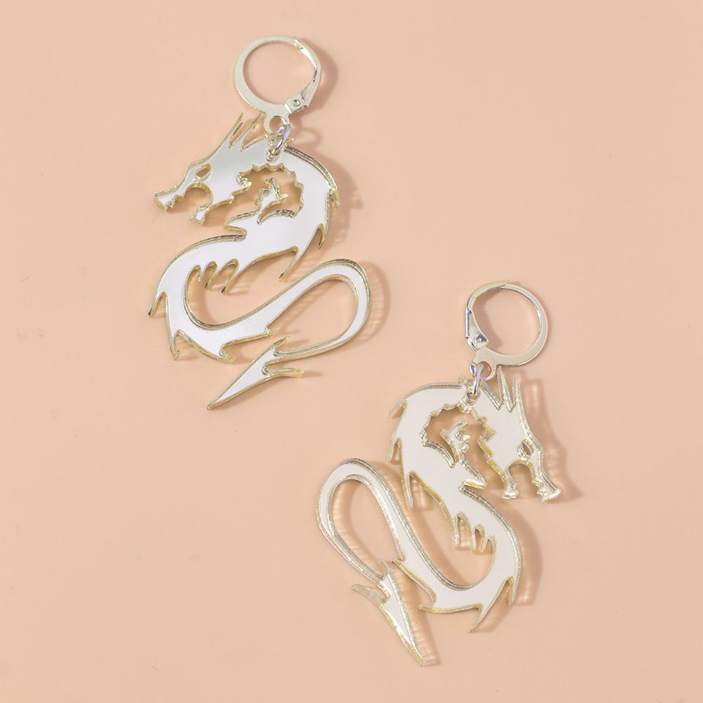 Mirror Surface Streetwear Jewelry Acrylic Totem Darts Hoop Earrings Dragon Pattern Dragon Earrings