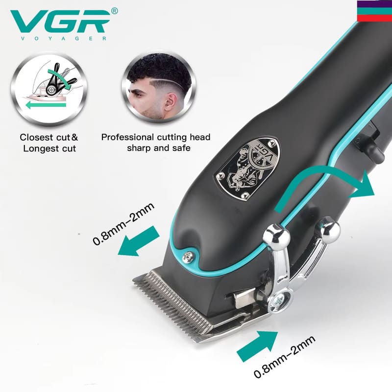 VGR V-123 Профессиональная мужская мощная сетевая машинка для стрижки волос для салона, электрическая машинка для стрижки волос с насадками разных размеров и регулируемыми лезвиями