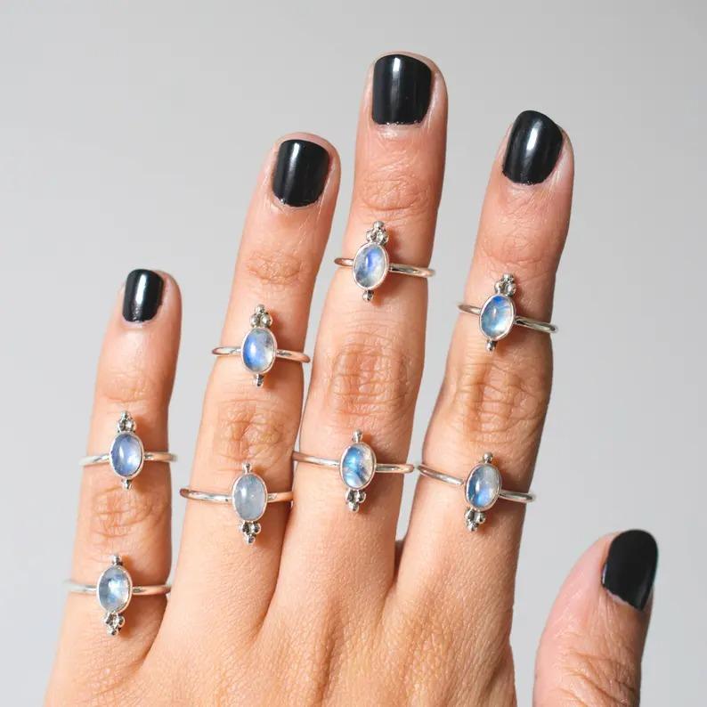 Кольцо из стерлингового серебра 925 пробы с лунным камнем, кольцо с камнем, богемное кольцо, эффектное кольцо, дизайнерское кольцо, подарки для мамы