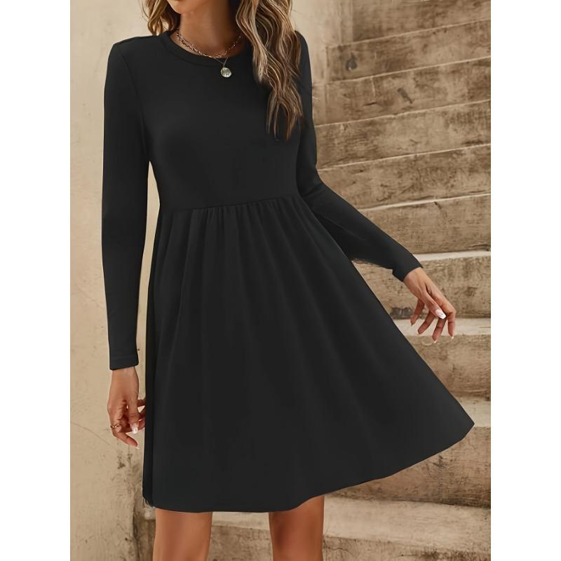 Женское повседневное платье с длинными рукавами, свободные плиссированные повседневные платья