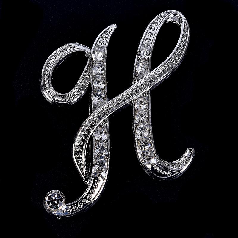 Crystal Rhinestone 26 Letters Women Collar Brooch Pin Corsage Bouquet Jewelry