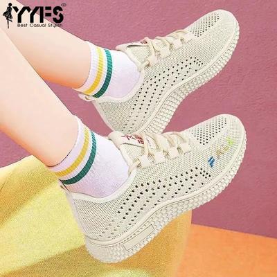 2025 Лето Новый Стиль Женская Обувь Легкая Трикотажная Повседневная Спортивная Обувь Сетчатая Толстая Подошва Дышащая Универсальная Мягкая Подошва Нескользящая