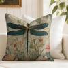 Dragonfly Lotus Cushion Cover Summer Linen Pillow Case Organic Fabric Cushion Cover DoubleSided Print Sofa Home Decor