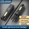 Сверхъяркий светодиодный фонарик с COB боковой подсветкой, USB перезаряжаемый, масштабируемый, водонепроницаемый фонарь для освещения на открытом воздухе, в кемпинге, в походе