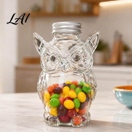 Glass Cookie Jar with Lid Candy Jar Cute Owl Dog Turtle Cat Shape Container Airtight Lid Moisture Proof Moisture-proof for Pet Snack Storage