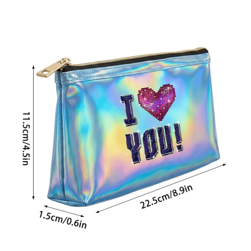 Geometric Heart Pattern Shiny Laser Cosmetic Makeup Bag, Holographic Travel Toiletry Organizer Pouch for Girls Women Daily Makeup Storage Gift
