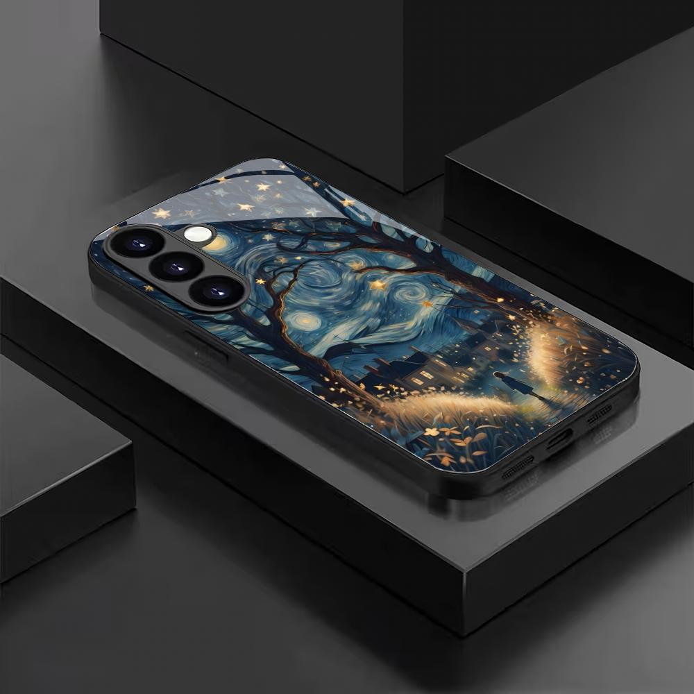 Стеклянный чехол для телефона маленькой девочки под светом подходит для Samsung Galaxy S26 S25 S24 S22 S21 S20FE/Ultra/Plus противоударный