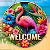Charming Wooden Welcome Sign with Flamingo Pattern - Rustic Decorative Plaque for Porch & Garden - Ideal for Summer Home Decor