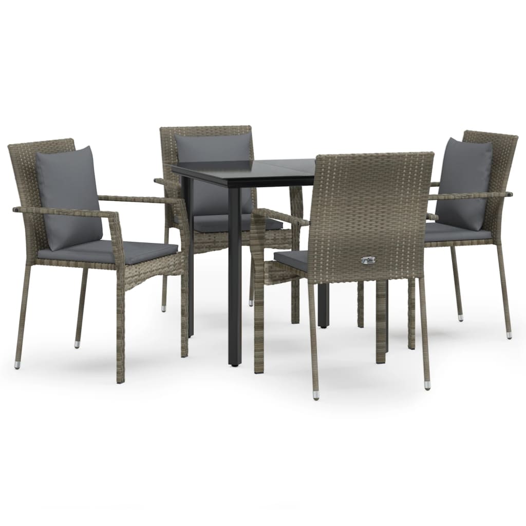 vidaXL 5-tlg. Garten-Essgruppe mit Kissen Schwarz und Grau Poly Rattan