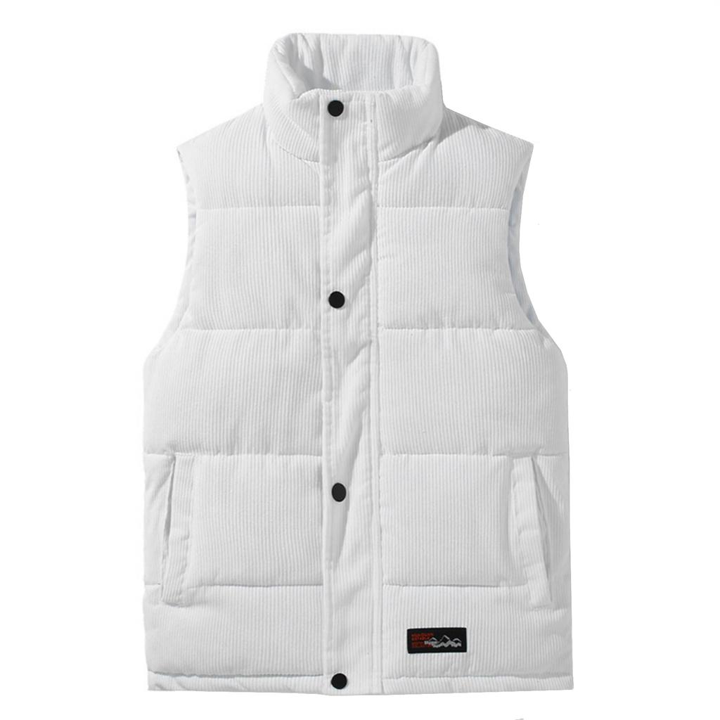 Men's Casual Solid-color Down And Cotton Button Vest Men's Stand-up Collar Corduroy Sleeveless Vest Jacket