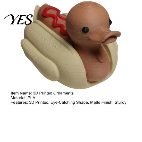 Durable 3D Printed Figure Hot Dog Duck Figurine, Cute Food Animal Sculpture Eye-catching Office Decor with Matte Finish, Funny Mini Desk Toy