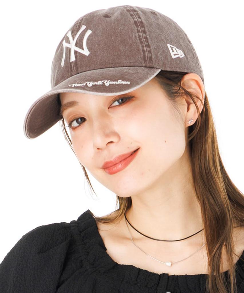 NEW ERA 9TWENTY Cap Long Visor Acid Wash Visor Logo MLB New York Yankees Brown M/L
