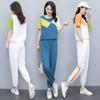 Plus Size Color Block Two-Piece Sportswear Set: Short Sleeve T-shirt & Jogger Pants