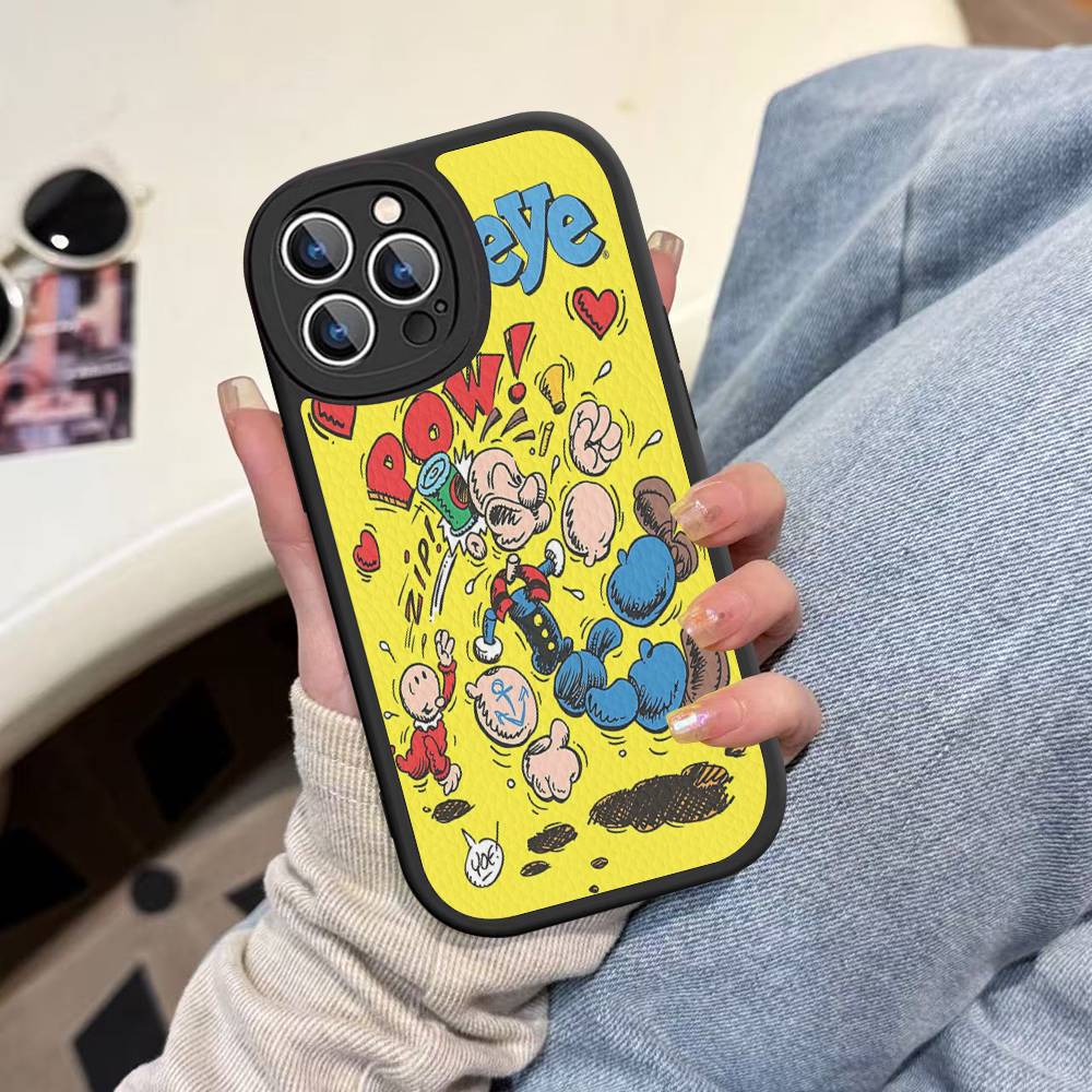 Classic P-Popeye Comics Animation Phone Case For IPhone 16 15 14 13 12 11 Pro Max Plus Shockproof Leather Cover