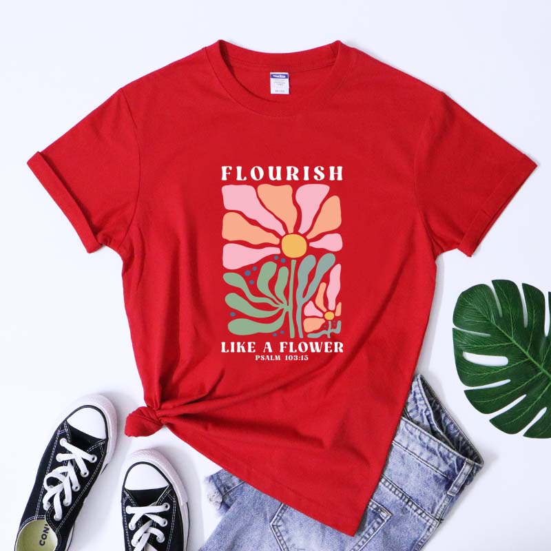 Flourish Like A Flower Psalm 10315 T Shirt Boho Floral Faith Based Jesus Apparel Vintage Unisex Christian Bible Verse Tees Tops