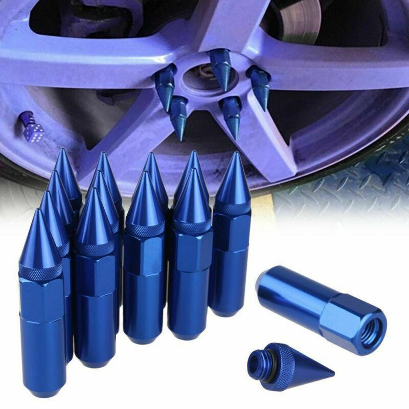 Aluminum Mounted M12X1.5 Spiked Lug Nuts Extended Tuner 60mm Wheels / Rims Aluminum 20pcs Blue
