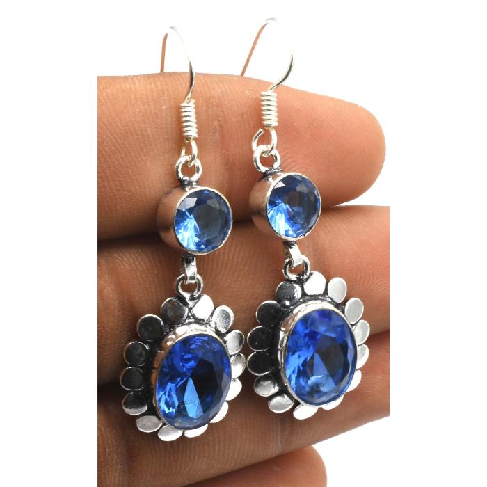 Blue Topaz Gemstone Ethnic Handmade Drop Dengle Earring Jewelry ER 057
