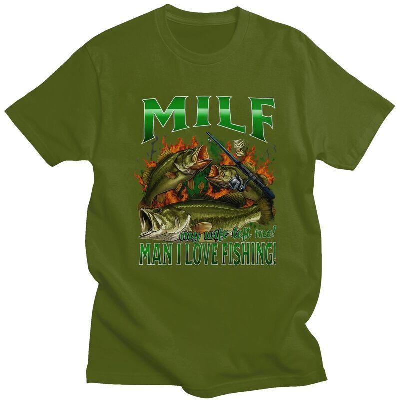 Футболка с надписью Milf Man I Love Fishing для мужчин, 100% хлопок, юмор, смешная футболка для рыбака, уличная одежда, футболка с коротким рукавом, одежда