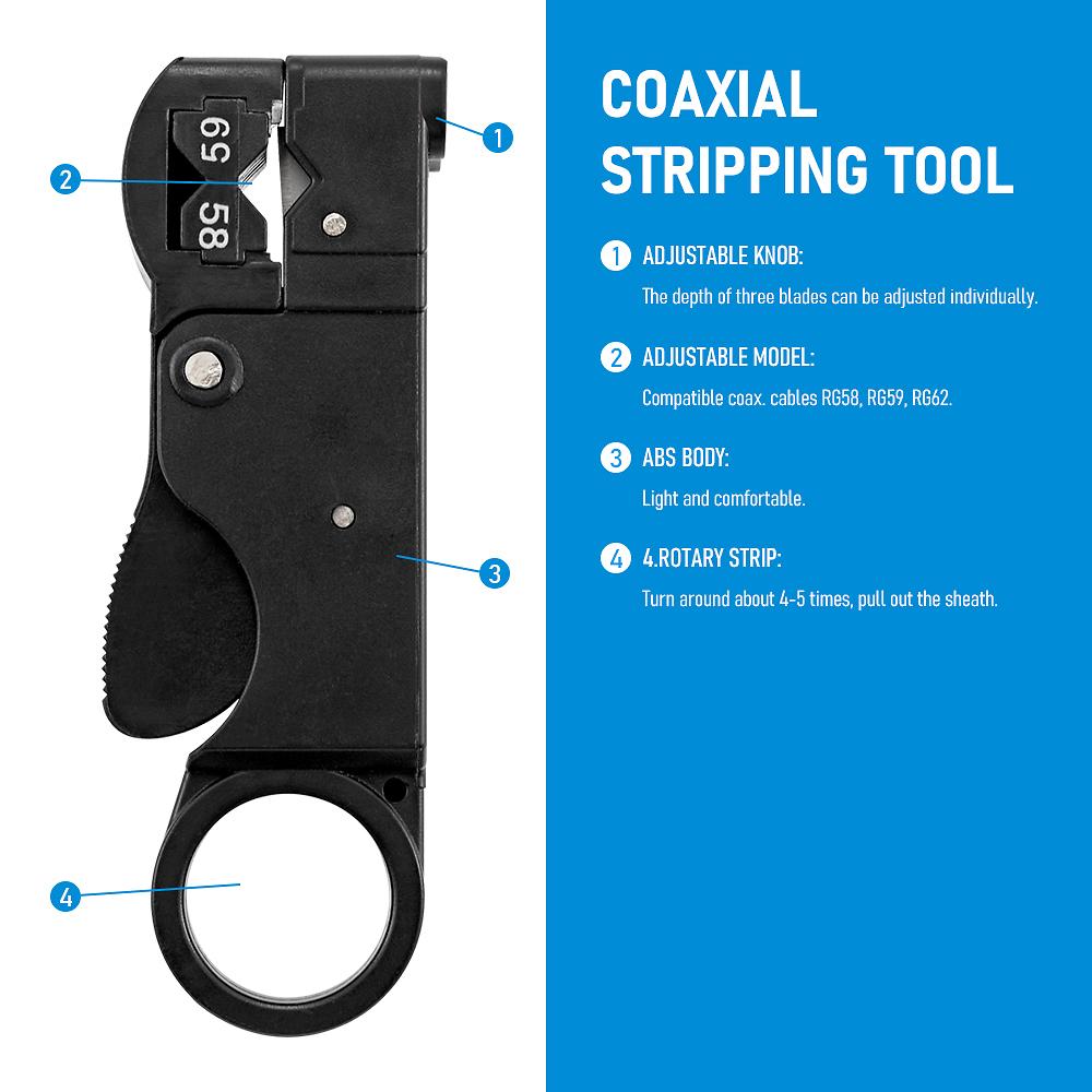 Многофункциональный инструмент для зачистки коаксиального кабеля, инструмент для зачистки проводов, сетевой инструмент для зачистки проводов, вращающийся сетевой инструмент для зачистки видеопроводов