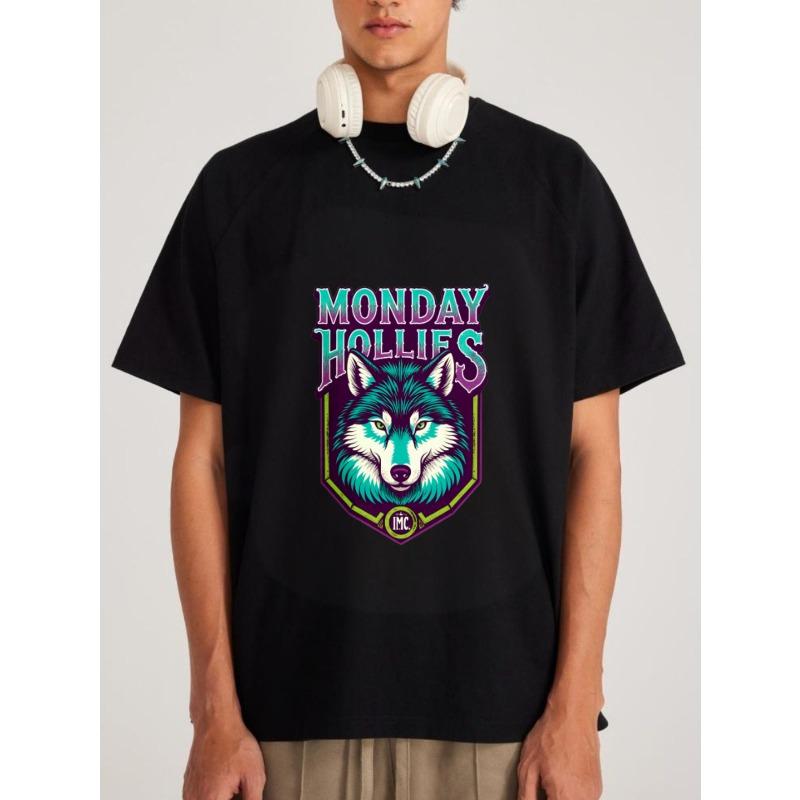 Белая футболка Monday Hollies с графическим принтом волка, повседневная одежда для мужчин и женщин, уличная мода, дизайнерский